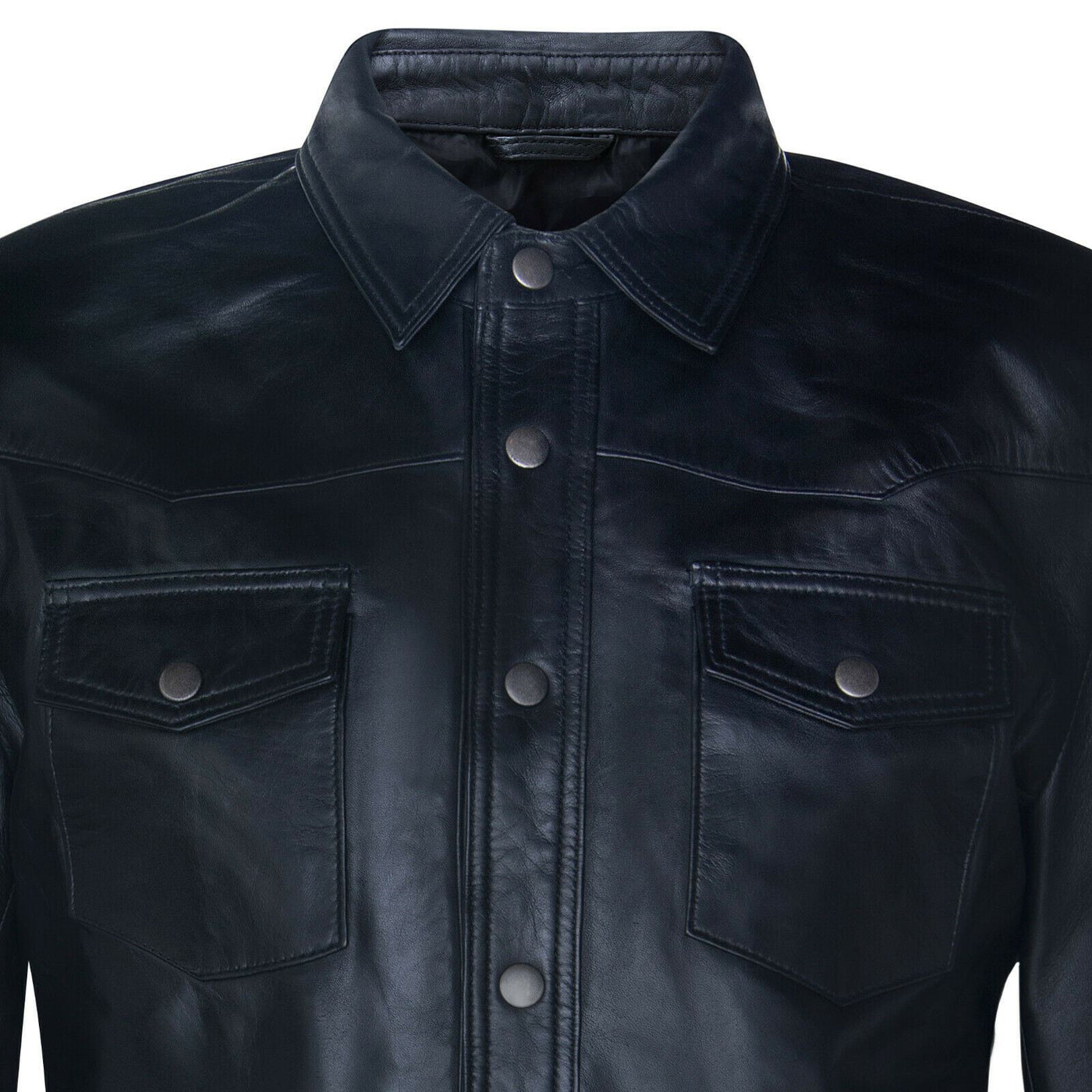 Mens Retro Leather Shirt Jeans Jacket-Beijing