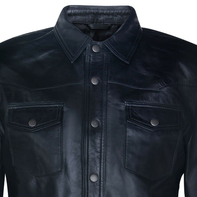 Mens Retro Leather Shirt Jeans Jacket-Beijing