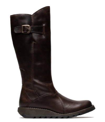 Fly London Womens Brown MOL 2 Leather Wedge Heel Knee High Zip Up Boots