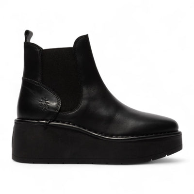 Fly London Womens Black HELY268 Chelsea Leather Ankle Pull-On Platform Comfort Boots