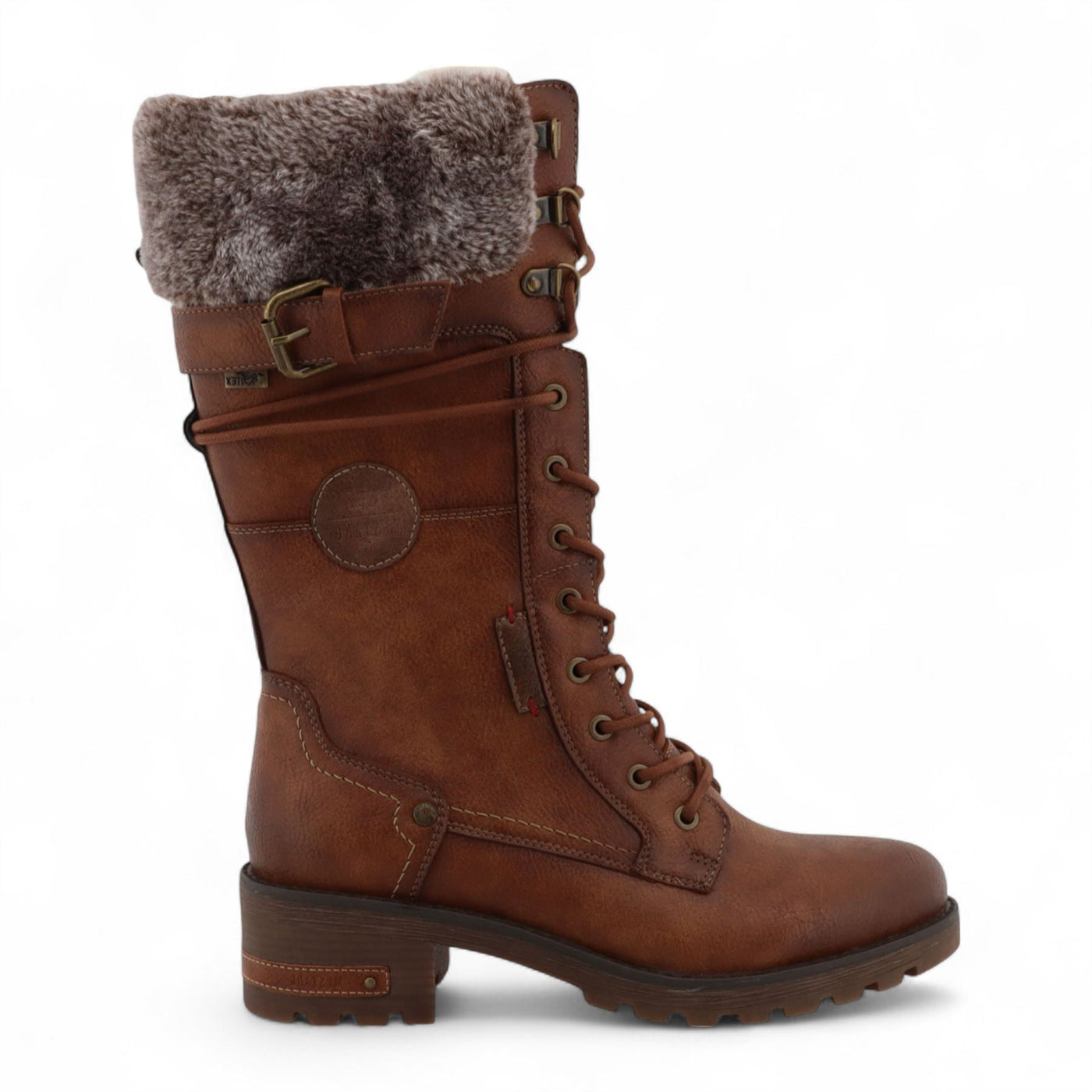 Mustang Women's Brown Mid-Calf Faux Fur Winter Combat Boots