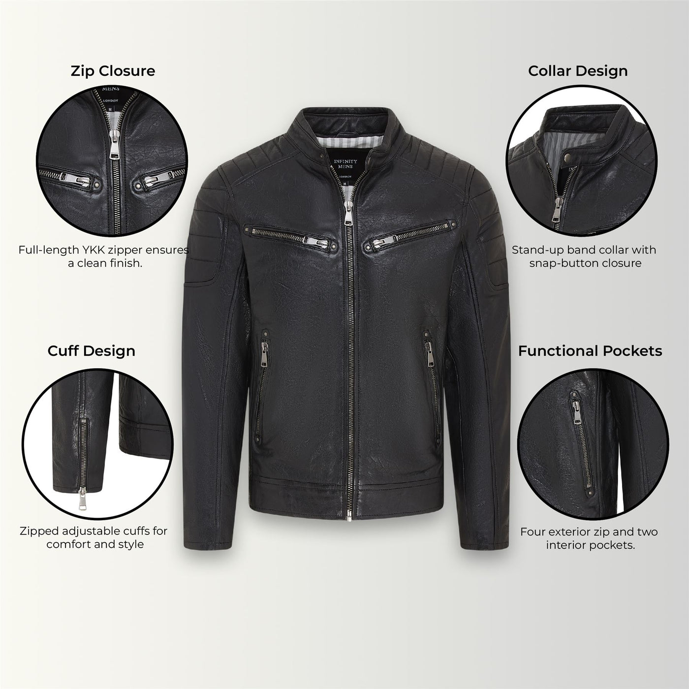 Men's Modern Classic Leather Quilted Biker Jacket - Derry