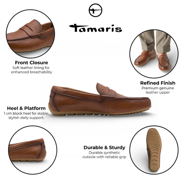 Tamaris Mens Brown Leather Moccasin Loafers Casual Shoes
