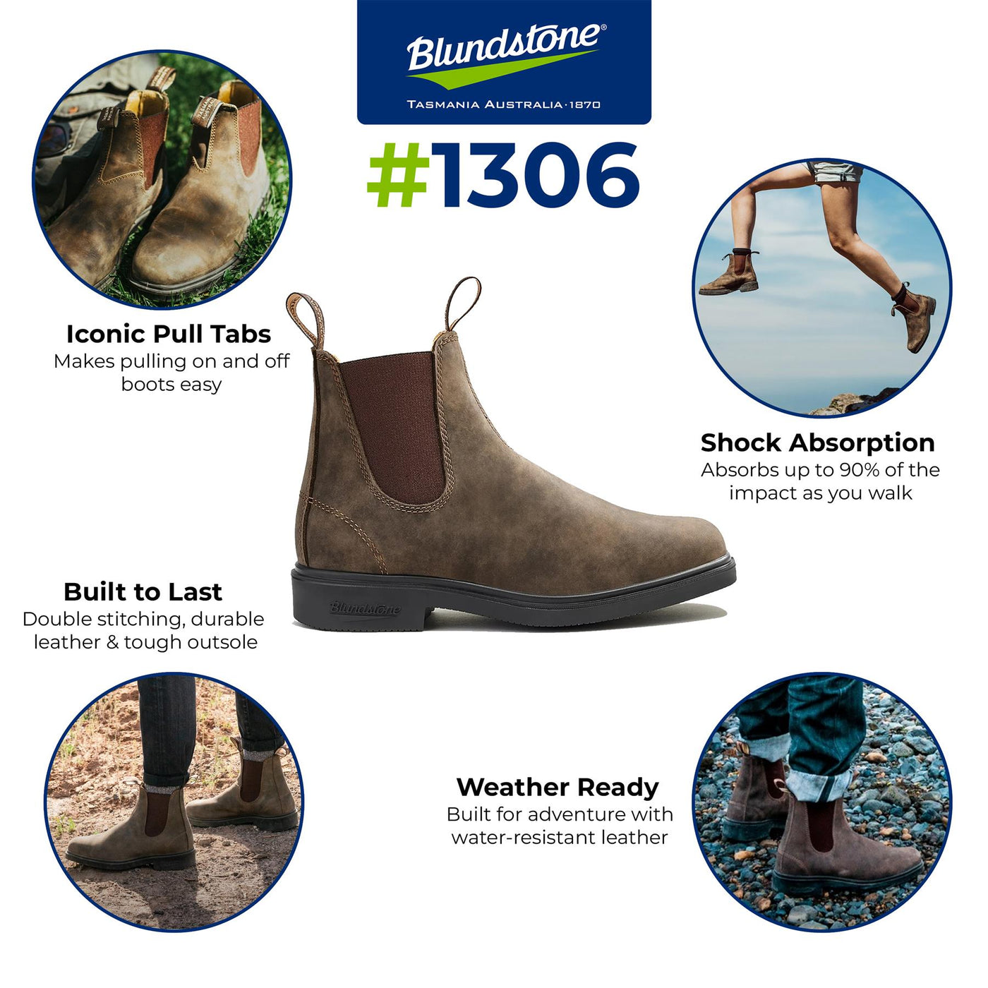 Blundstone #1306 Rustic Brown Chelsea Boot with Cream