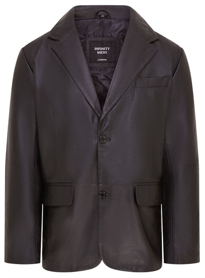 Men’s 2 Button Black Leather Blazer Jacket - Bergen