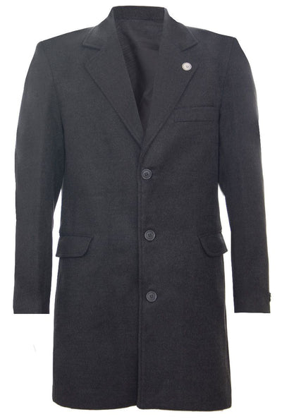Men's Long Charcoal Wool Slim Fit Overcoat