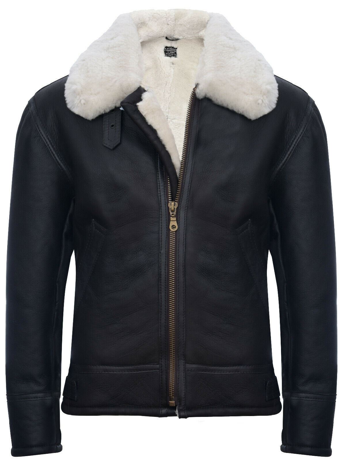 Mens B3 WW2 Leather Sheepskin Aviator Flying Jacket-Charleston