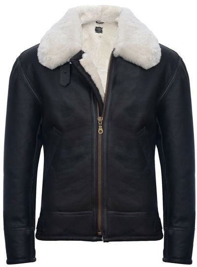 Mens B3 WW2 Leather Sheepskin Aviator Flying Jacket-Charleston