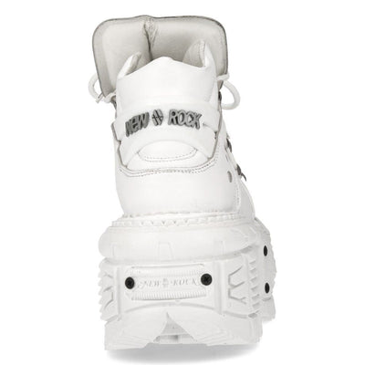 New Rock Unisex White Leather Gothic Punk Boots- M-TANK106-C1