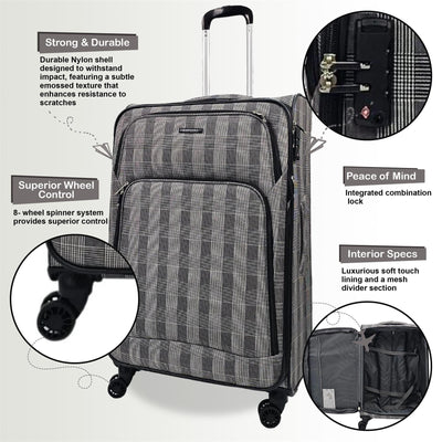 Lightweight Print Suitcases 8 Wheel Luggage Travel Soft Bags Set