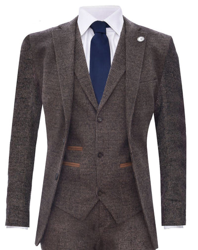 Men's 3 Piece Brown Herringbone Tweed Suit