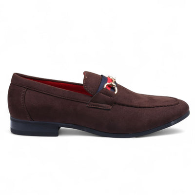 Men's Suede Loafers with Gold Buckle Slip-On Dress Shoes
