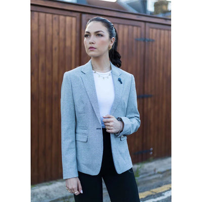 Women's Beige Tweed Tailored Fit Wool Blend Blazer