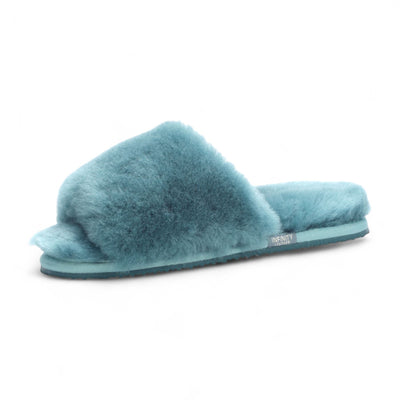 Women's Sheepskin Slippers Teal Warm Winter Fur Sliders - Nordic