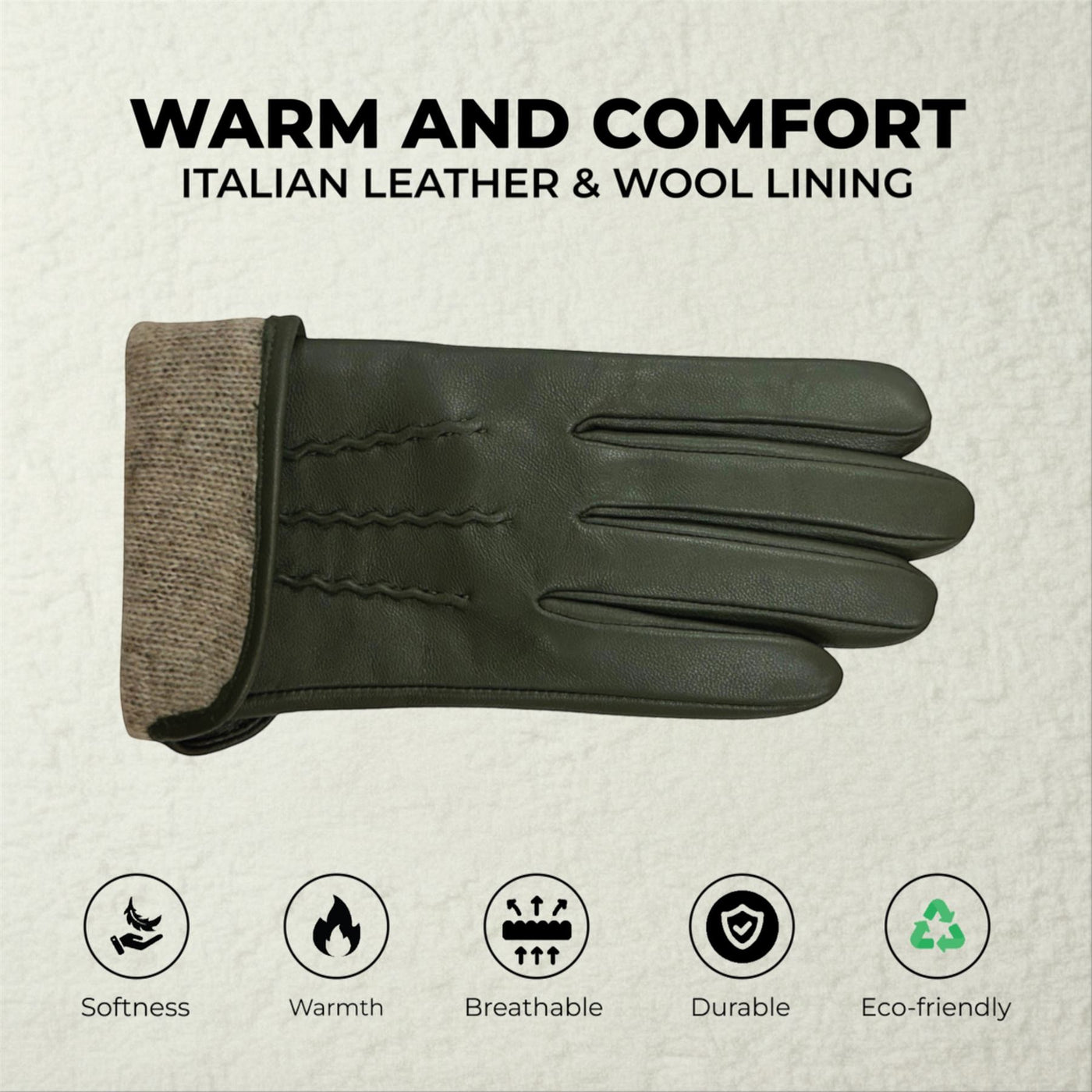 Womens Italian Leather Winter Stitch Line Design Soft Wool Lining Gloves - L-GLV-301