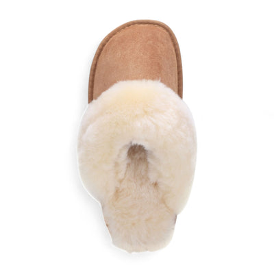 Women's Genuine Sheepskin Chestnut Suede Mule Winter Slippers - Luna