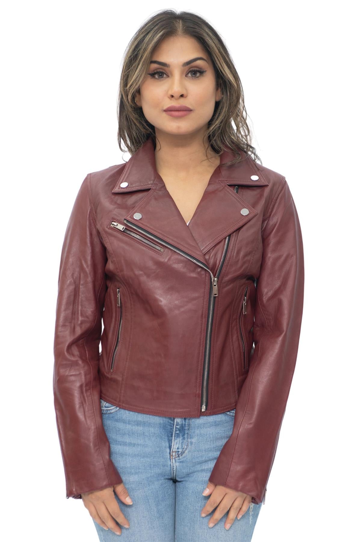 Womens Leather Classic Biker Brando Jacket-Baku