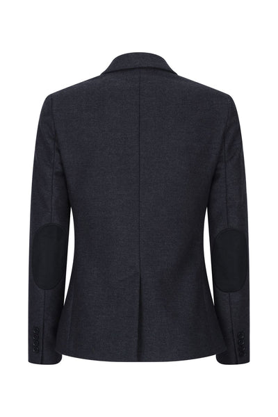 Womens Black Herringbone Check Tweed Wool Blend Blazer