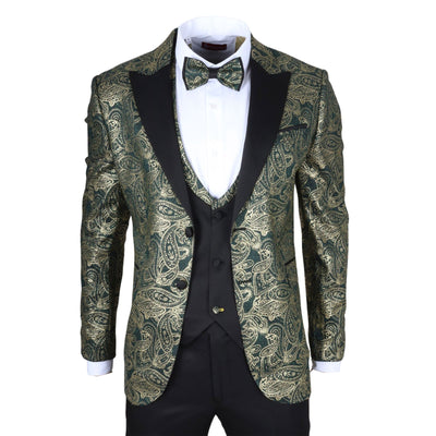 Men's 4 Piece Green Paisley Wedding Suit Tailor Fit