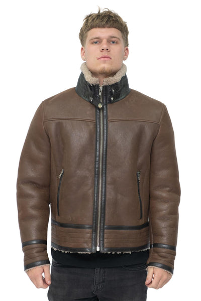 Mens Retro Pilot Sheepskin Leather Biker Jacket-Helmsley