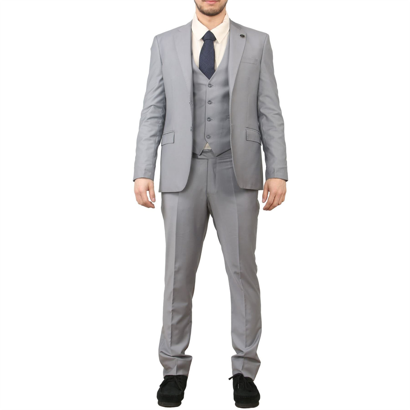 Men's Grey 3 Piece Formal Classic Prom Suit Workwear