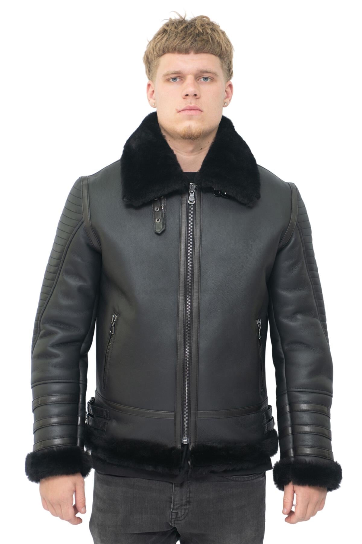 Mens Retro Sheepskin Bomber Jacket-Horley