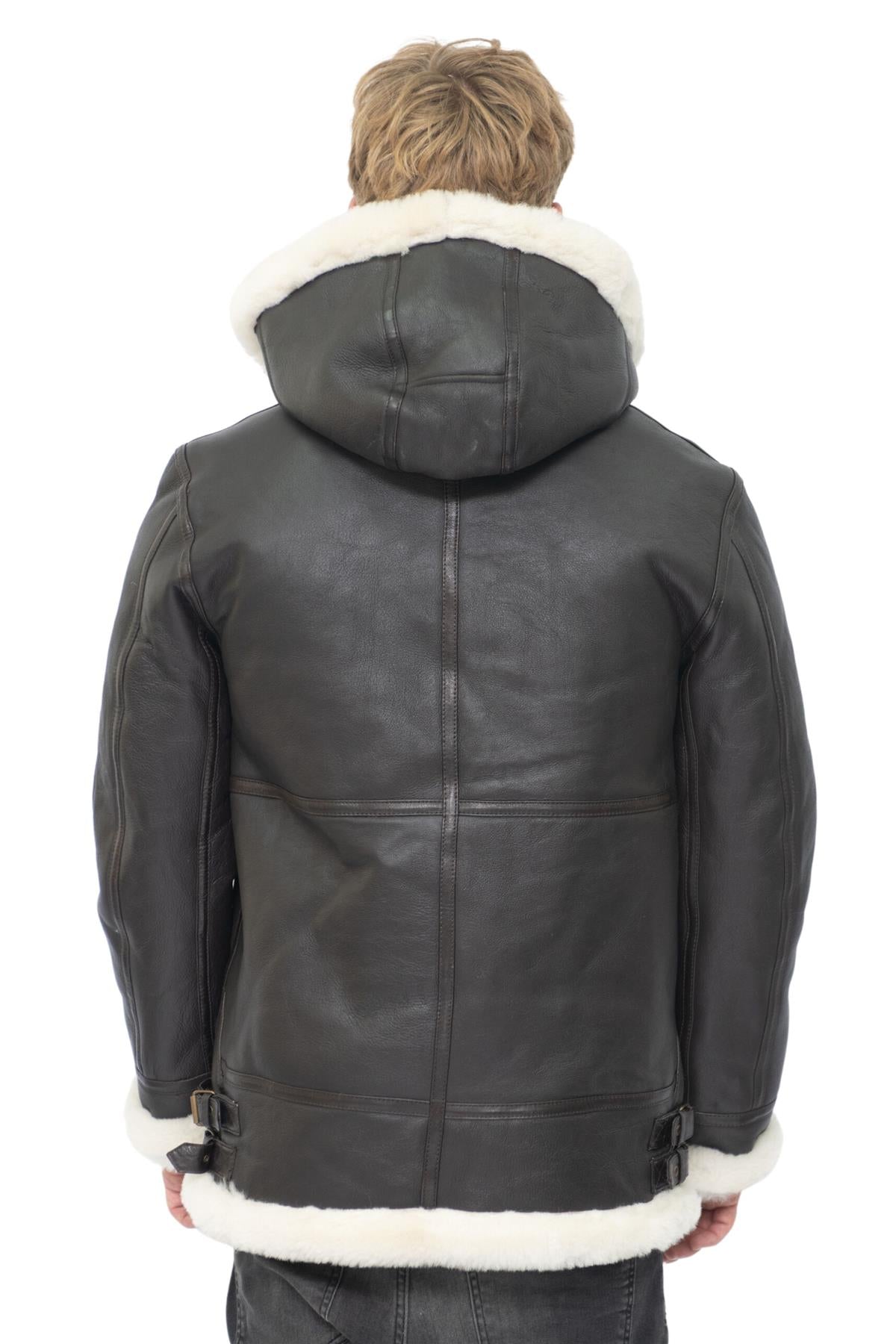 Mens Hooded Sheepskin Leather B3 Flying Jacket-Harwich