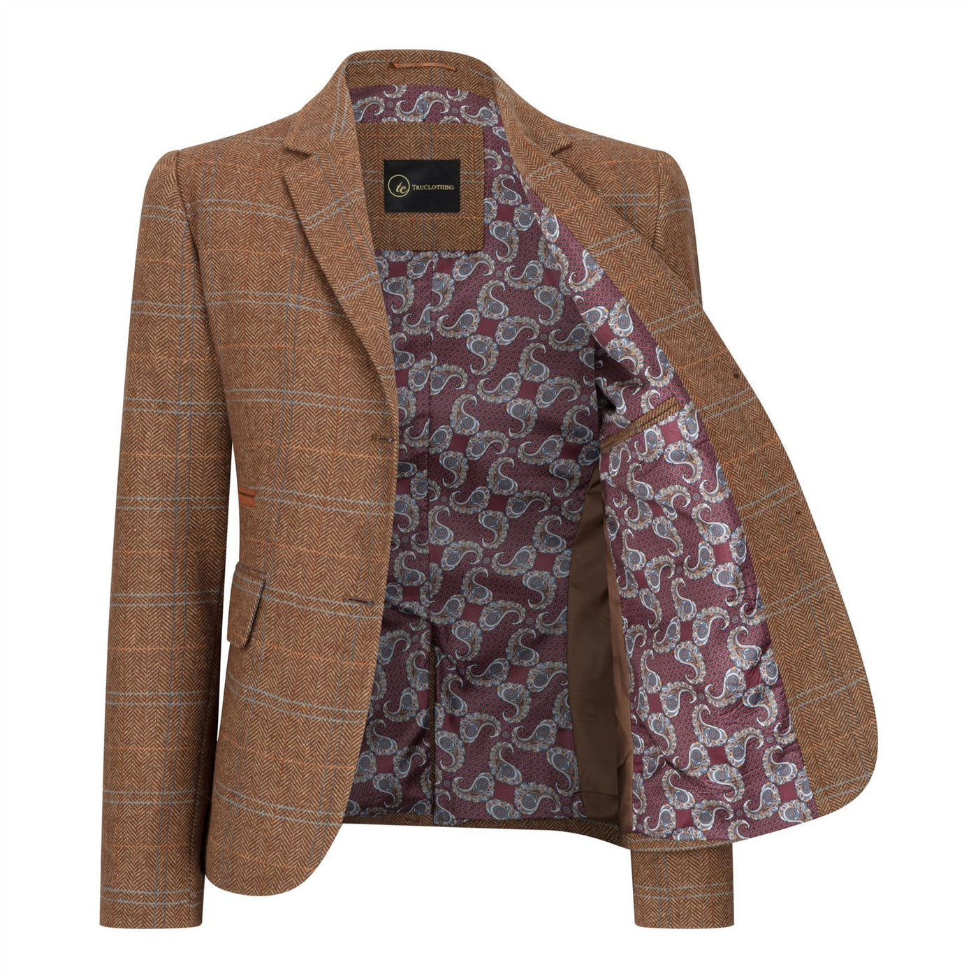 Women's Oak Brown Tailored Fit Tweed Blazer in Herringbone Check