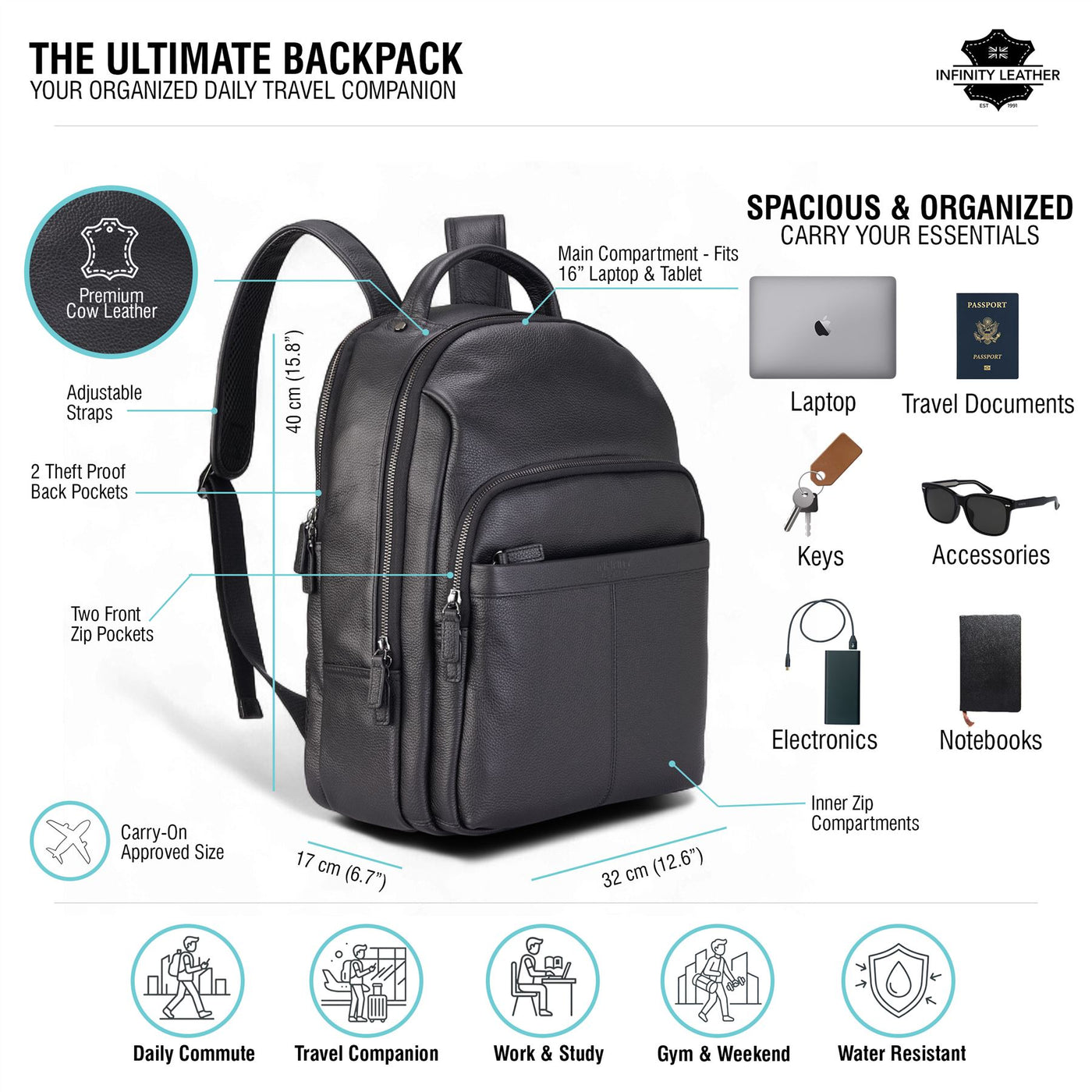Genuine Leather Vintage Rucksack Laptop Bag Travel Backpack - Capri