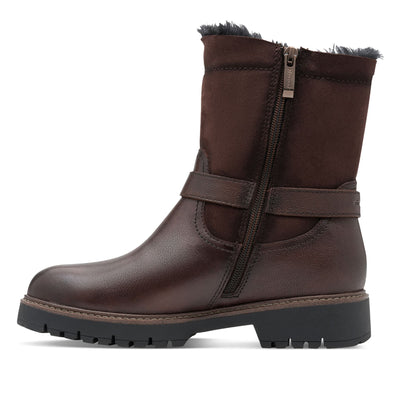 Tamaris Womens Winter Mocca Brown Leather Buckle Zip Biker Ankle Boots
