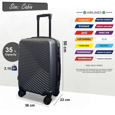 Hard Shell Cabin  48 x 37 x 20 cm Luggage Suitcase Suitable for Easyjet, Ryanair
