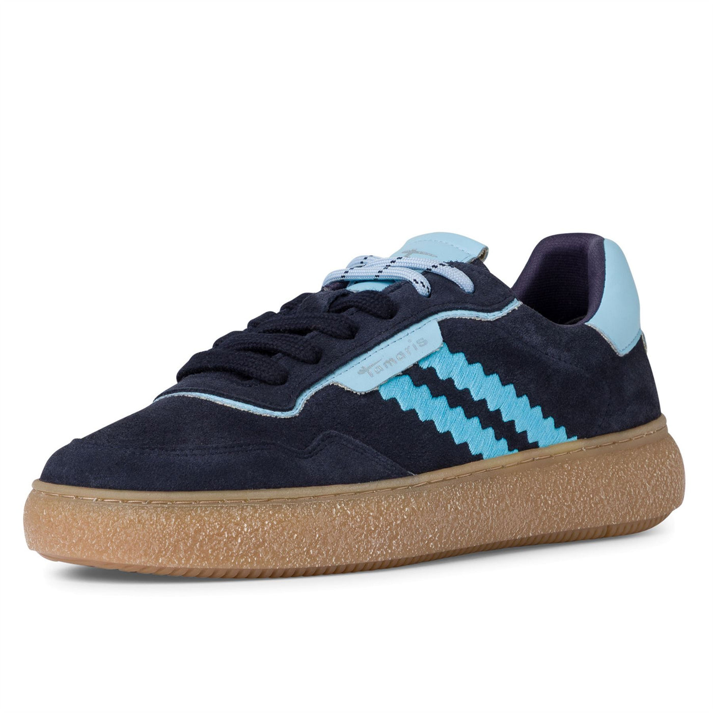 Tamaris Womens Navy Blue Leather Fashion Stripe Lace Up Sneakers