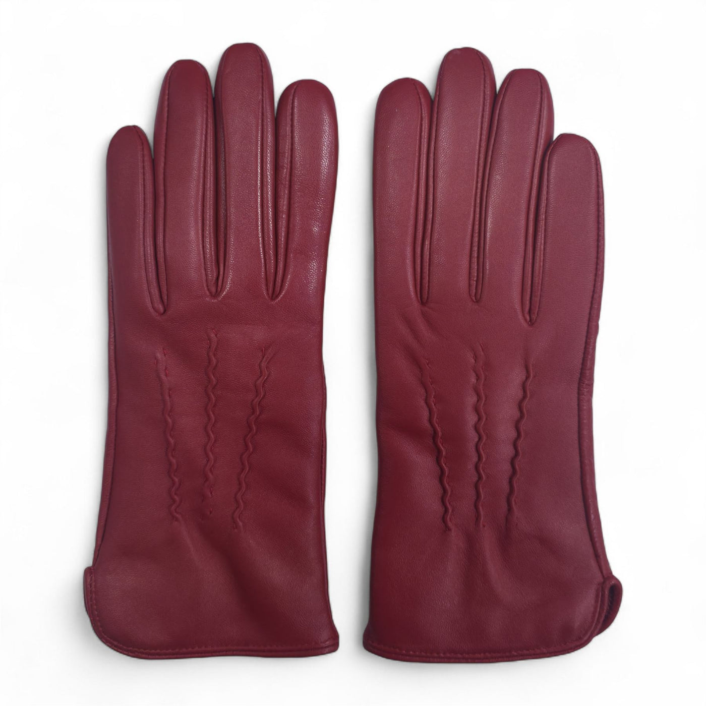 Womens Italian Leather Winter Stitch Line Design Soft Wool Lining Gloves - L-GLV-301