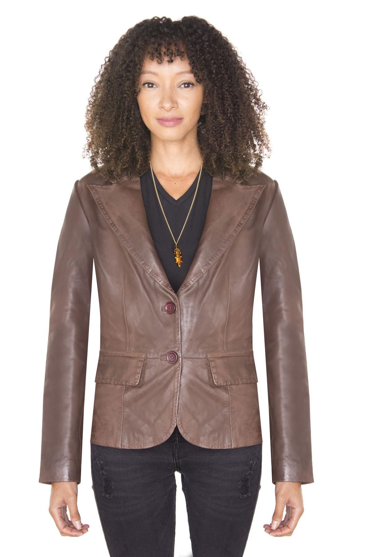Womens Leather Blazer Jacket-Seregno