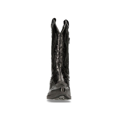 New Rock Flame Accented Black Leather Biker Cowboy Boots- M-7921-S1