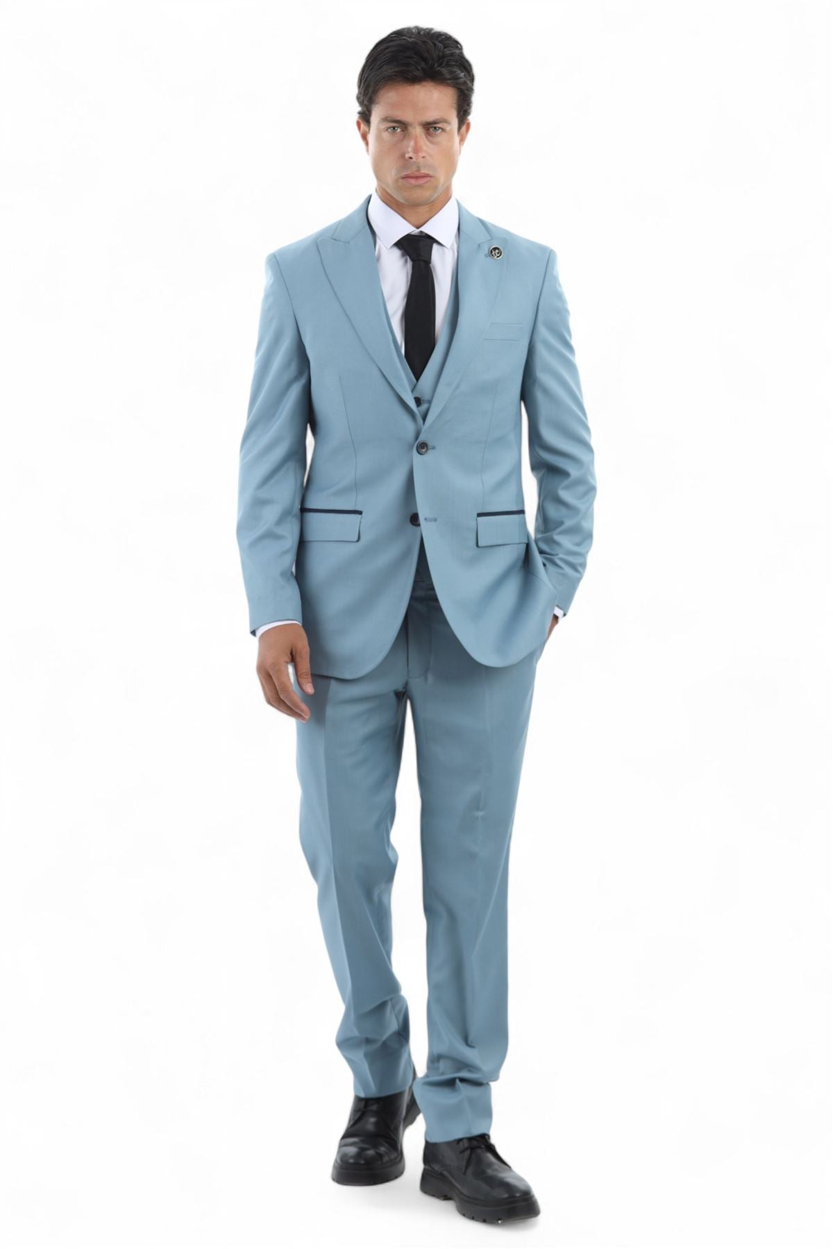 Men's 3 Piece Plain Blue Work Formal Suit