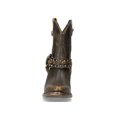 New Rock Brown Leather Pointed Cowboy Boots- WSTM005-S2