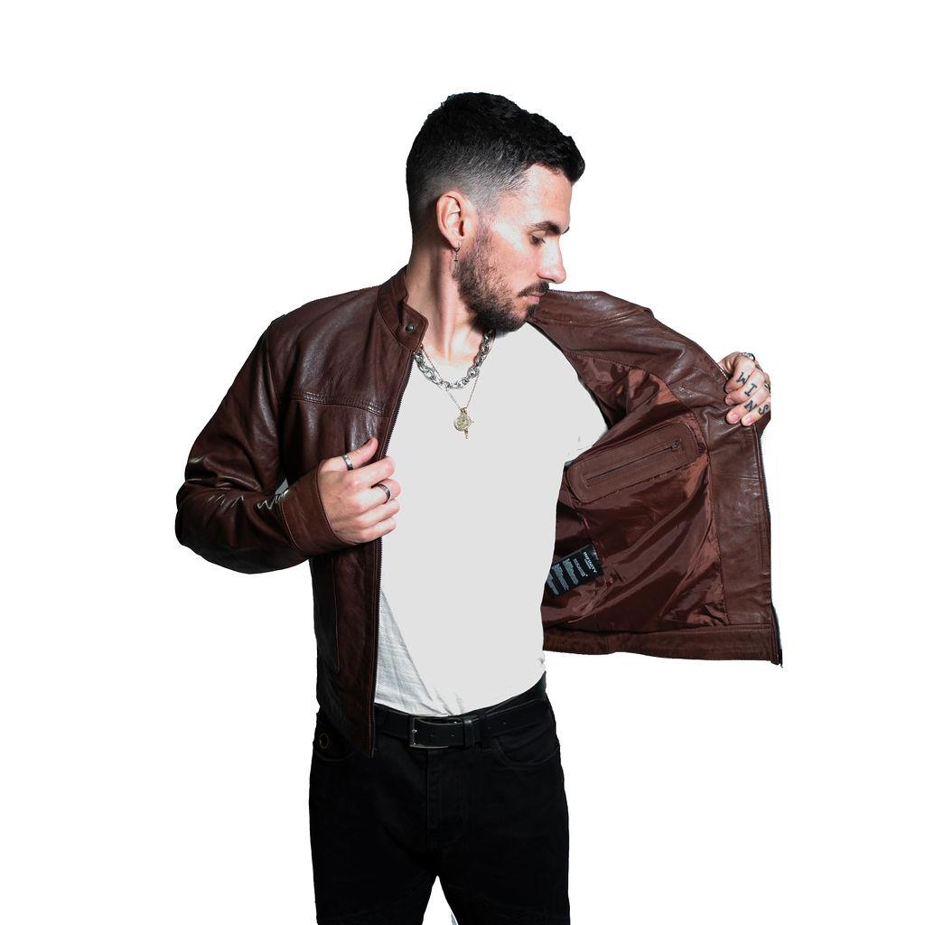 Men’s Classic Fitted Leather Biker Jacket-Austin