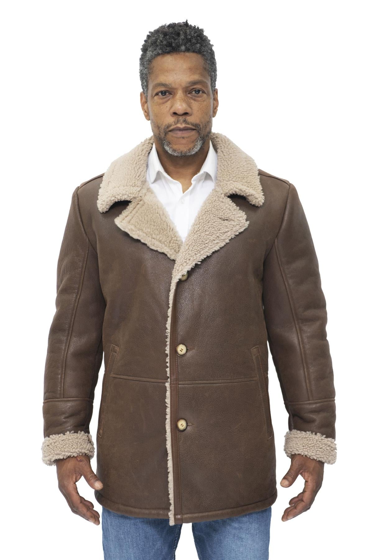 Mens Classic Sheepskin Leather Crombie Jacket-Kimberley