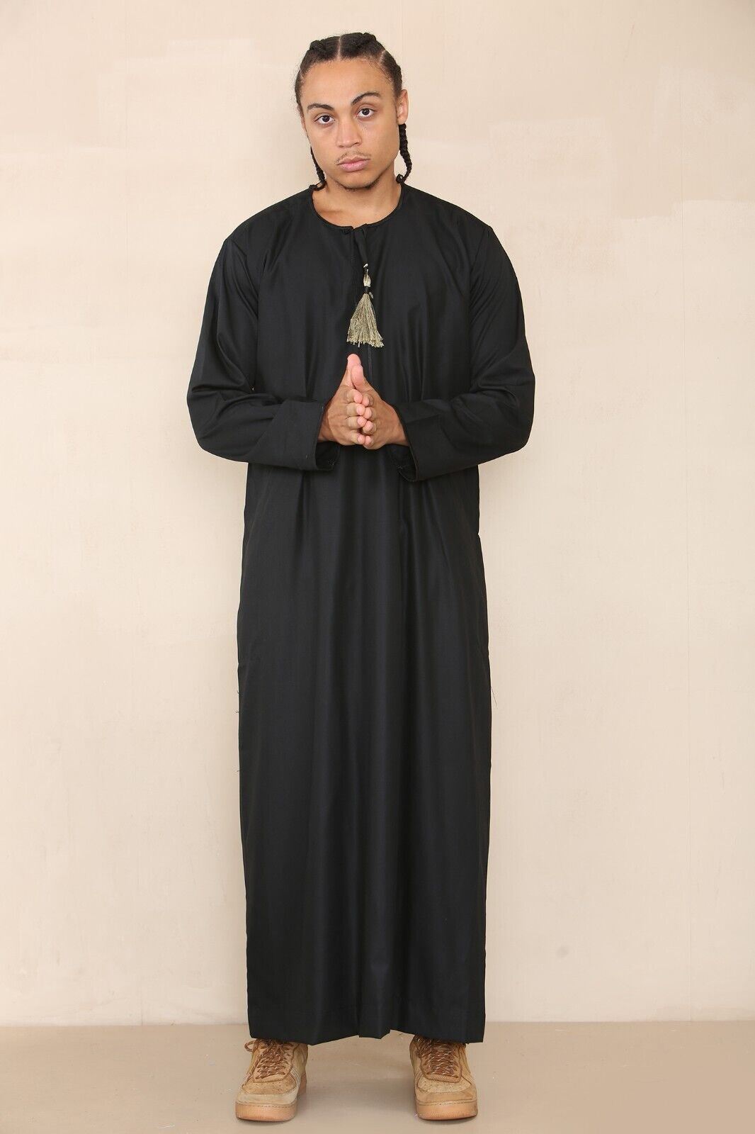 Mens Thobe Jubba Saudi Islamic Arab Eid Emirati Kaftan Jubbah Tassel Robe