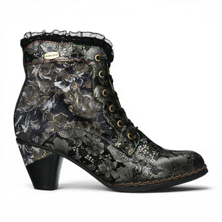 Laura Vita Women's Floral Goth Victorian Black Leather Heeled Ankle Boots - Alcizeeo-190
