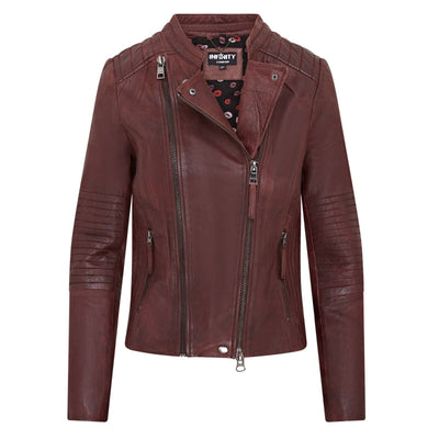 Womens Burgundy Biker Leather Jacket - Delhi