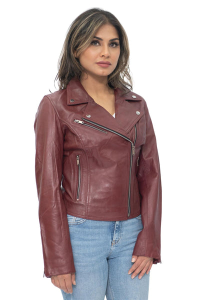 Womens Leather Classic Biker Brando Jacket-Baku