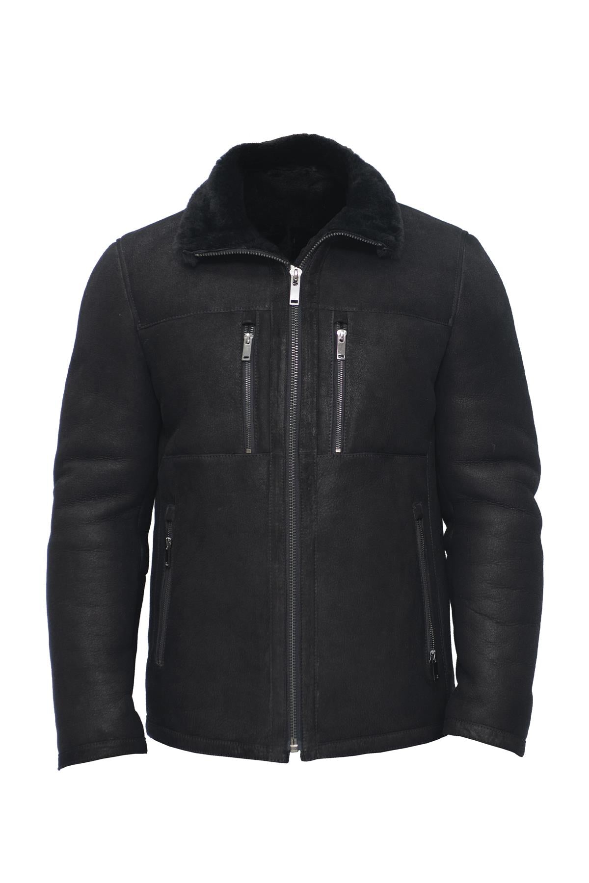 Mens Sheepskin Biker Bomber Jacket-Hungerford