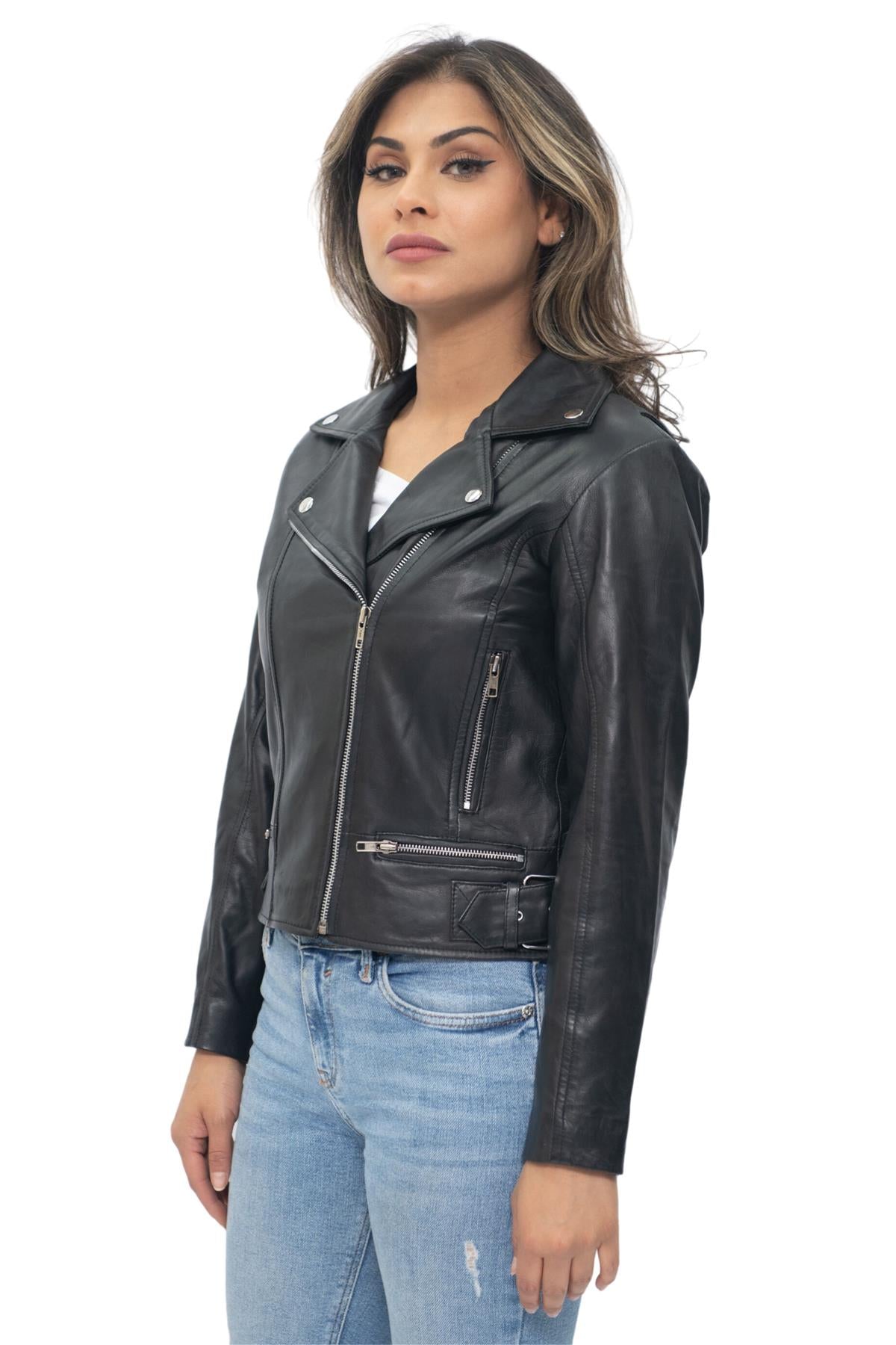 Womens Leather Biker Jacket-Stockholm