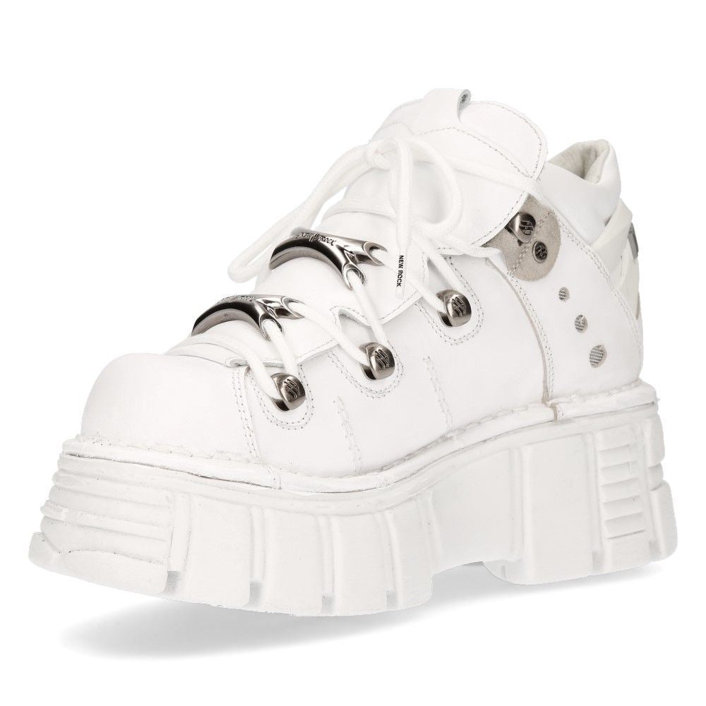 New Rock White Leather Gothic Ankle Boots¬-106N-S8