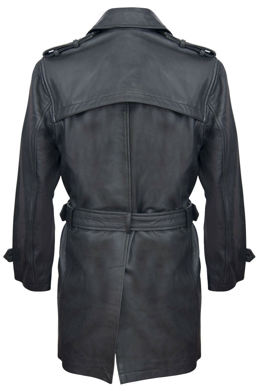 Mens Black Leather Trench Overcoat-Edenbridge XL / Black