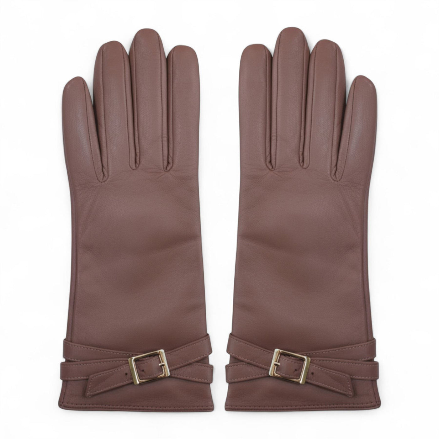 Womens Italian Leather Winter Buckle Soft Wool Lining Gloves - L-GLV-601
