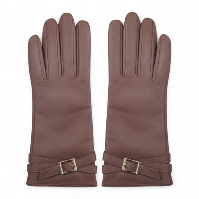 Womens Italian Leather Winter Buckle Soft Wool Lining Gloves - L-GLV-601
