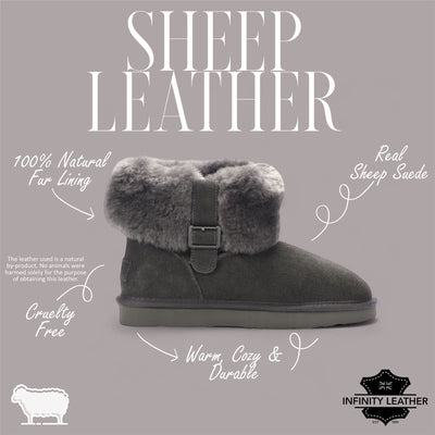 Women's Genuine Sheepskin Grey Suede Ankle Bootie Winter Boots - Granite